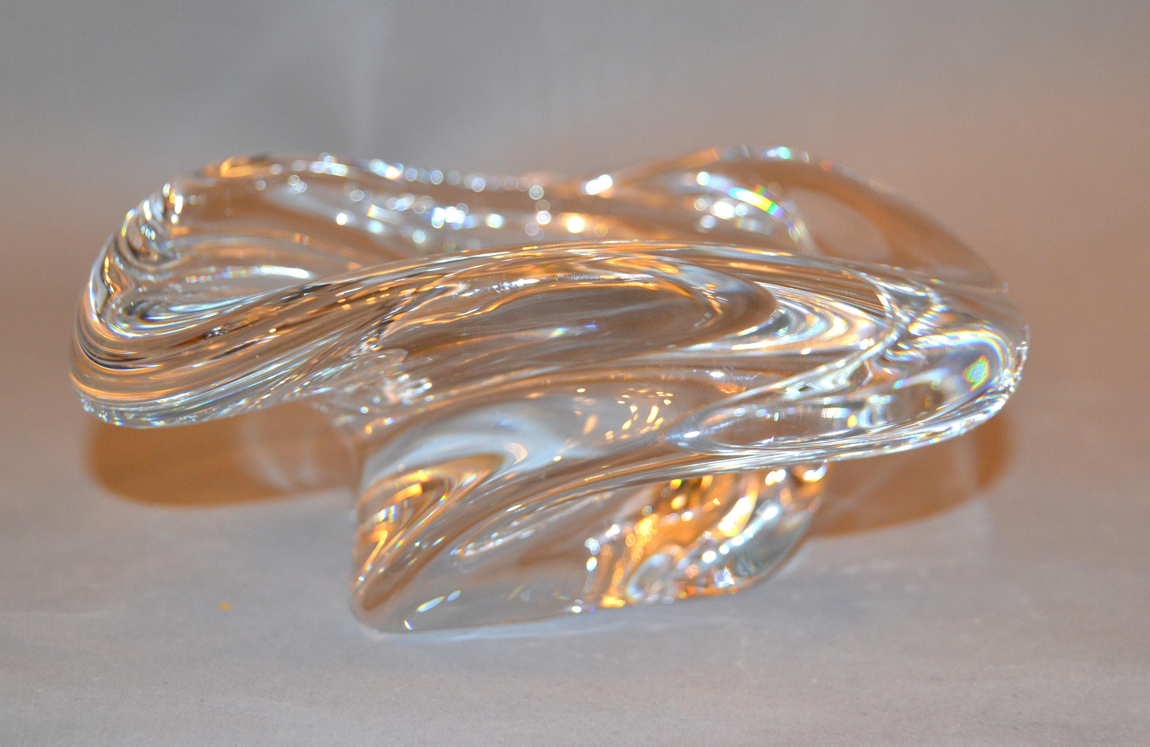 Mid-Century Modern Clear Swirl French St. Louis Crystal Art Glass Bowl Catchall 1