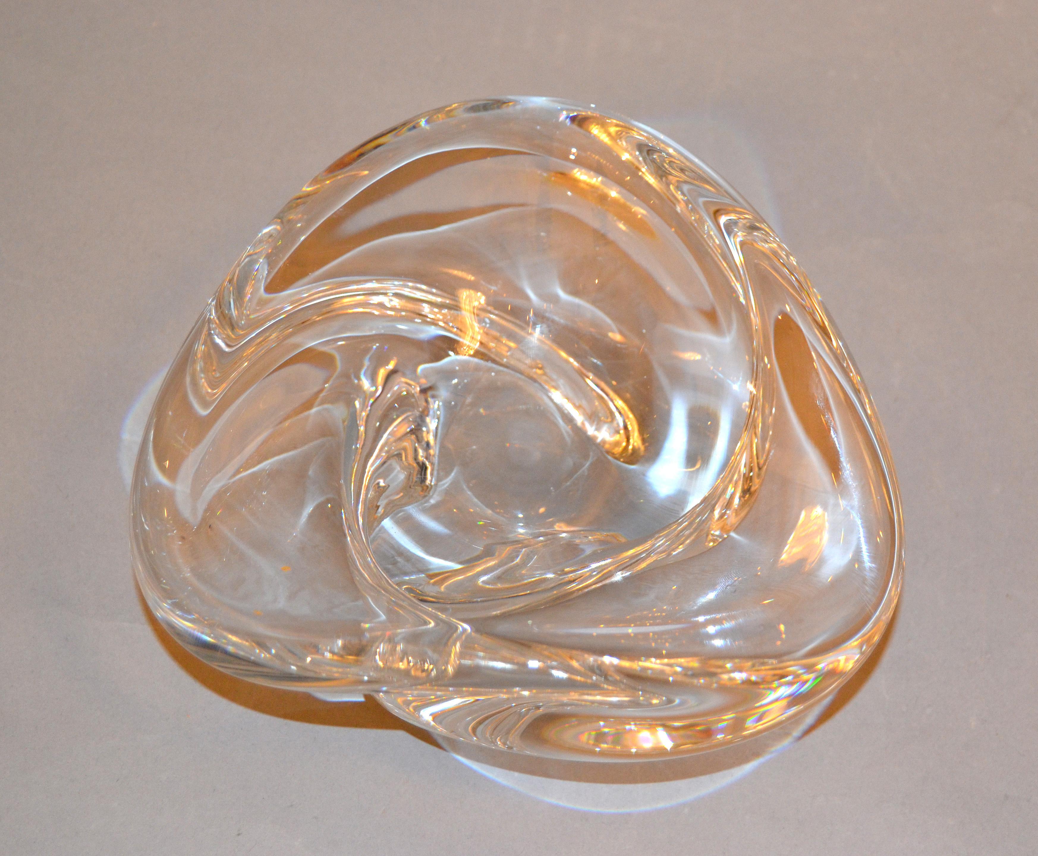Mid-Century Modern Clear Swirl French St. Louis Crystal Art Glass Bowl Catchall 2