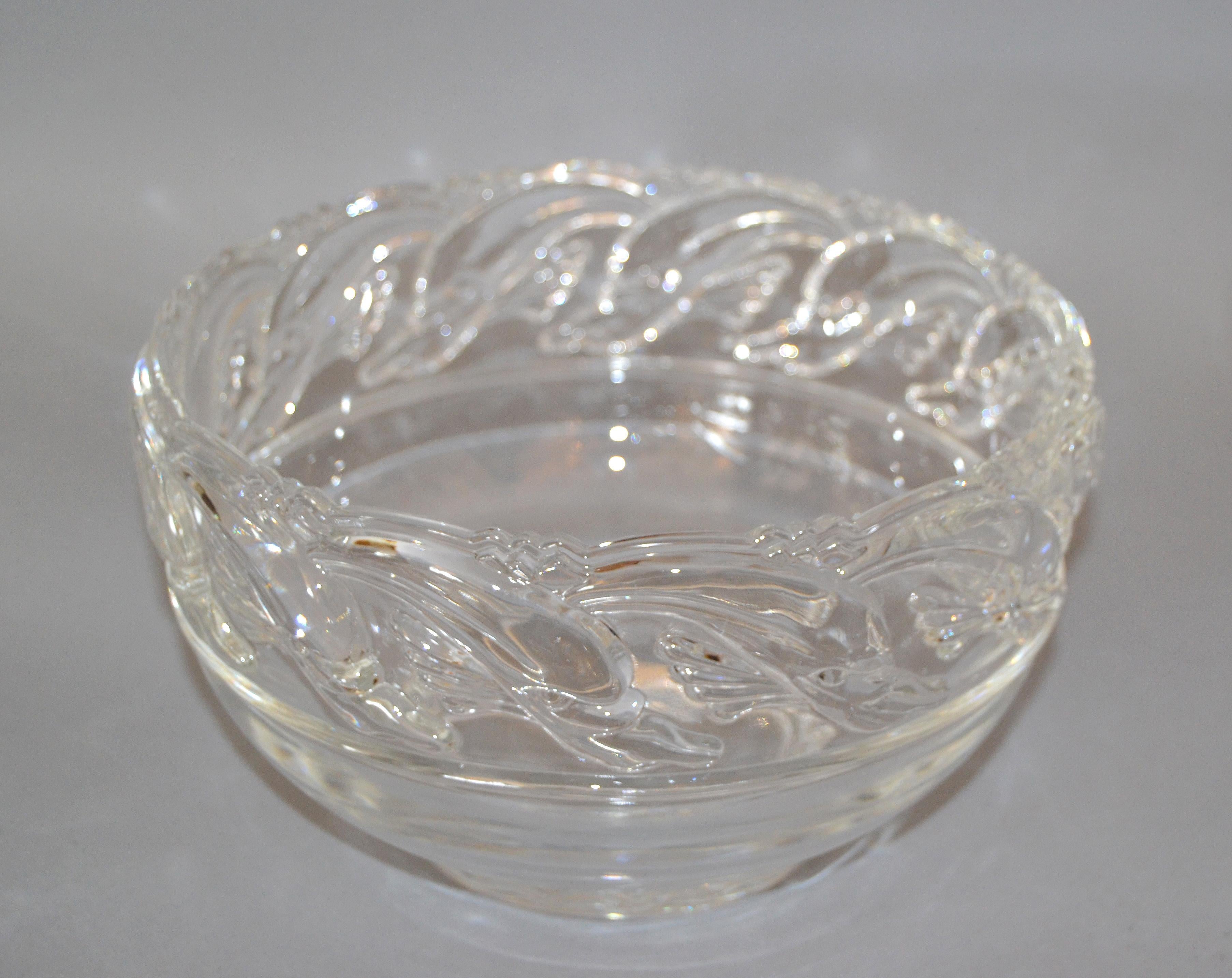 Mid-Century Modern Clear Tiffany & Company Art Glass Crystal Bowl with Dolphins For Sale 2