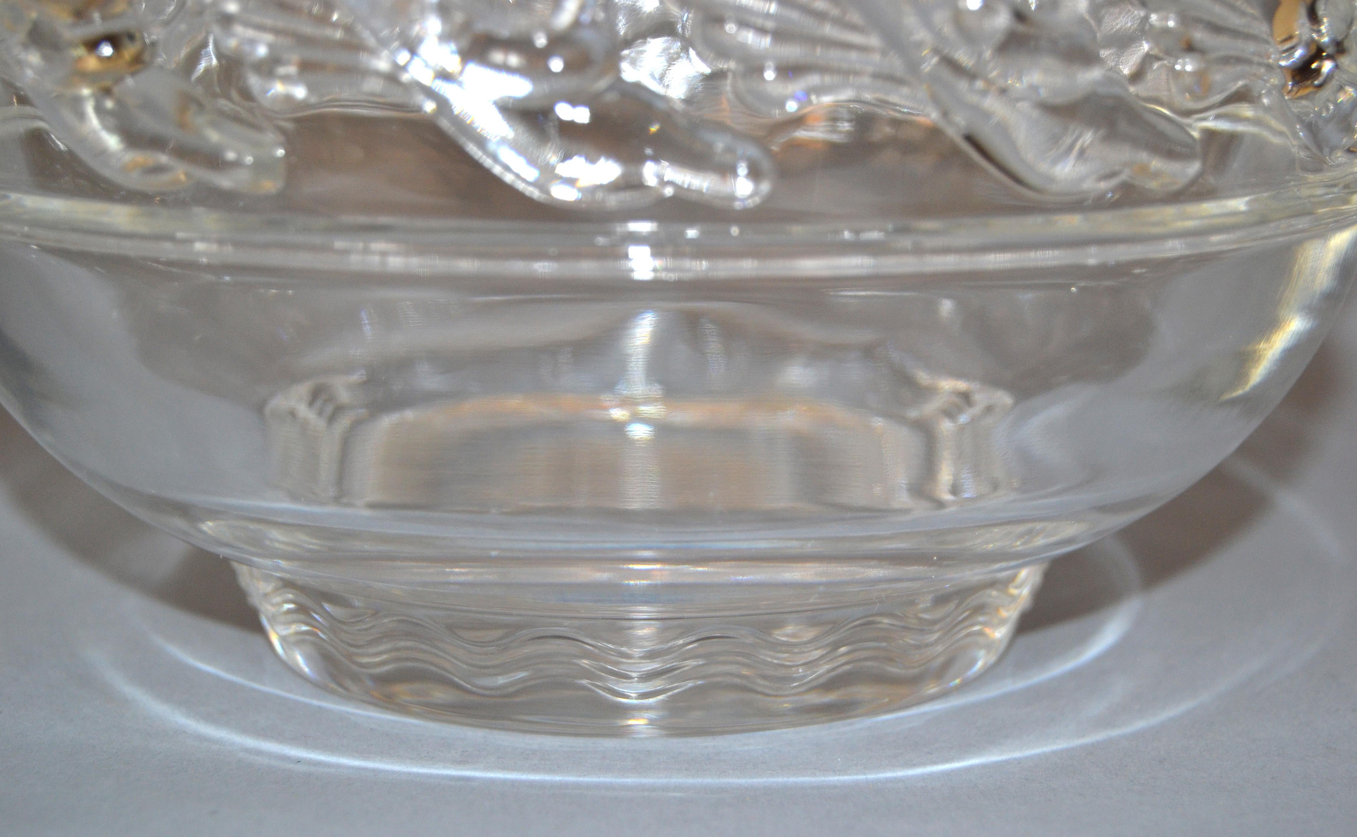 Hand-Crafted Mid-Century Modern Clear Tiffany & Company Art Glass Crystal Bowl with Dolphins For Sale