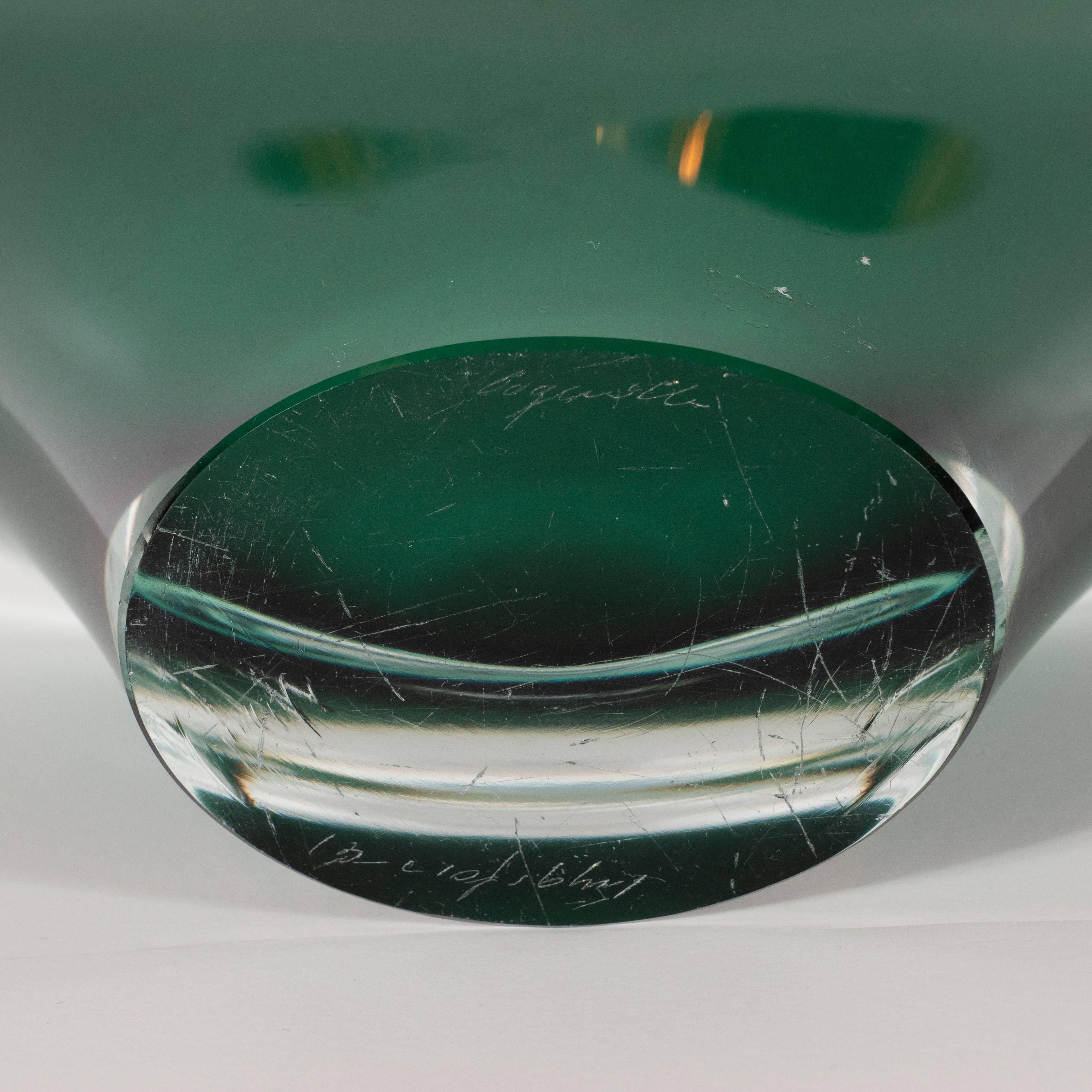 Mid-Century Modern Clear, White and Emerald Handblown Murano Glass Bowl 2