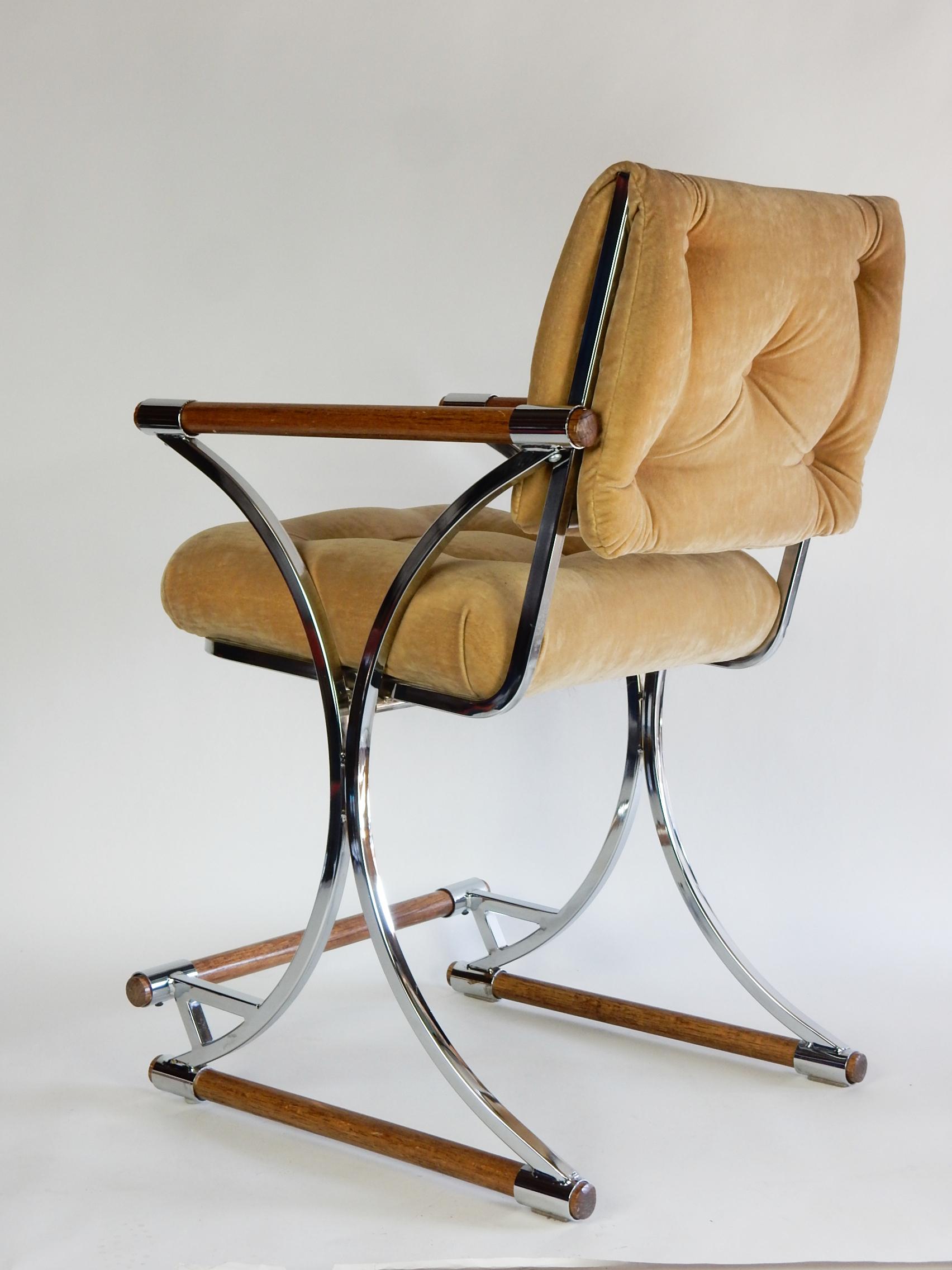 Mid-Century Modern Cleo Baldon Style Chrome Bar Stool Arm Chairs Set of 3 1
