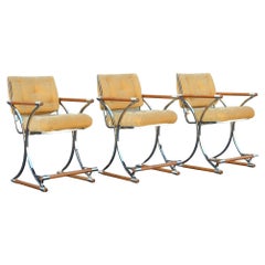 Mid-Century Modern Cleo Baldon Style Chrome Bar Stool Arm Chairs Set of 3