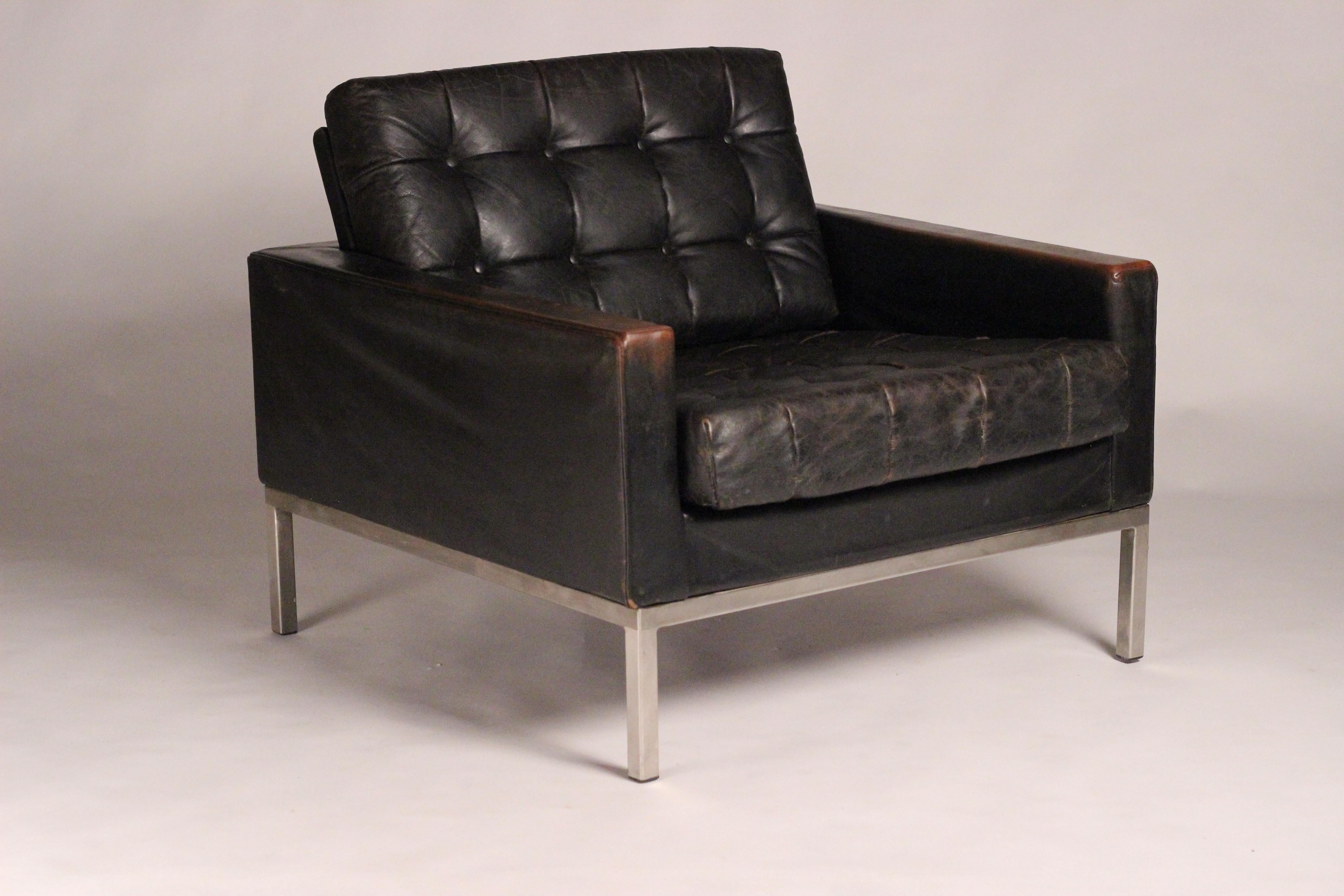 One of a set of 3 club chairs designed by Robin Day in 1962 that we currently have in stock. Robin Day designed the Club as a modern take on the Classic Chesterfield and it became Britain’s original ‘cube sofa’. The Club was designed to fit in both