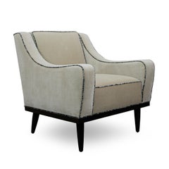 Mid-Century Modern Club Chair in Beige Velvet and Carbon Stained Legs, Custom