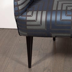 Mid-Century Modern Club Chair in Sapphire & Platinum Fabric with Ebonized Walnut