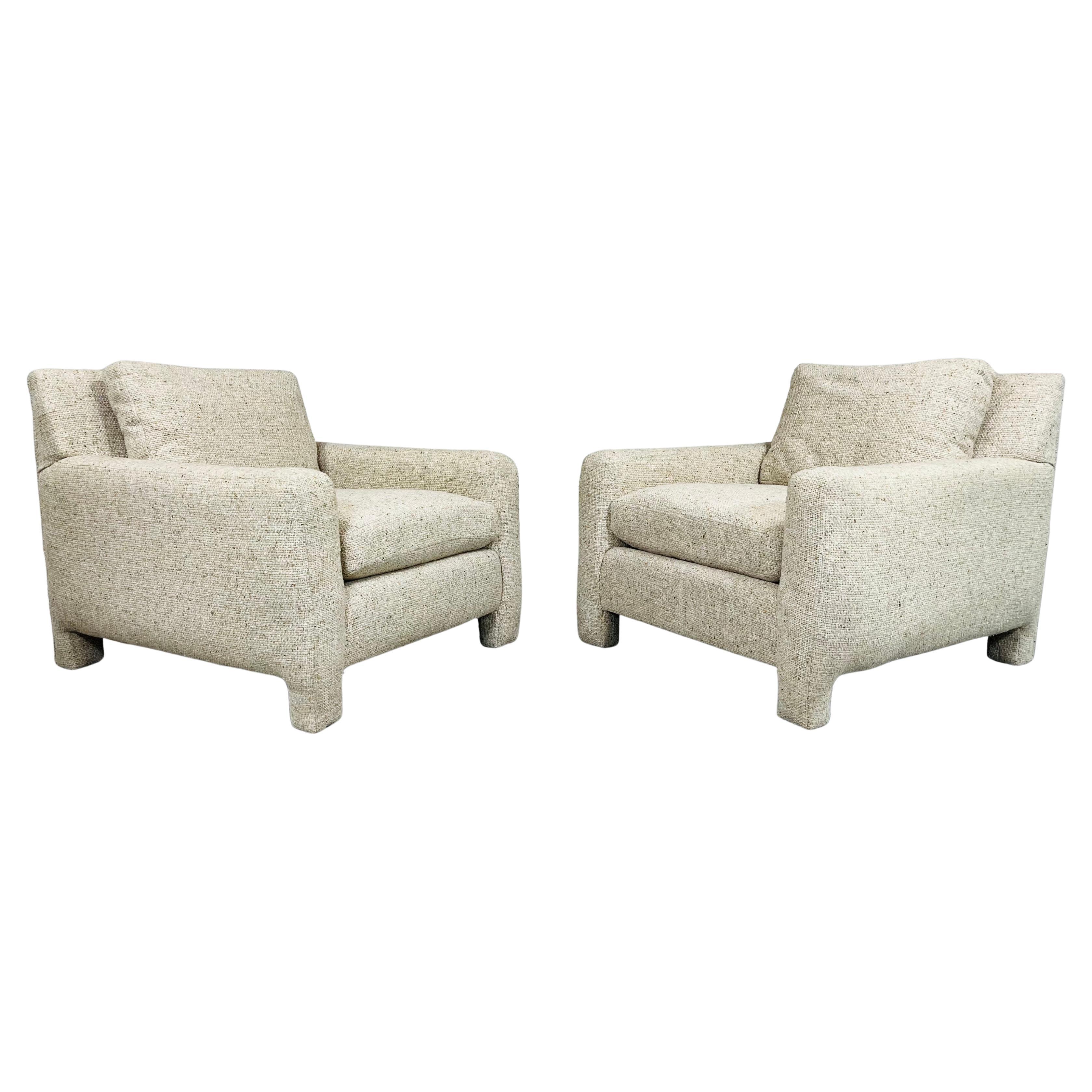 Mid-Century Modern Club Chairs in Tweed, Style of Milo Baughman, 1960s
