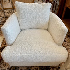 Mid-Century Modern Club Chair Newly Upholstered in Cream Boucle Fabric