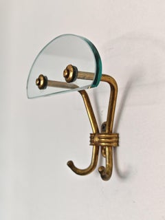 Mid Century Modern Coat Hooks in Murano Glass and Brass, Italy 1950s