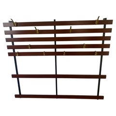 Mid-Century Modern Coat Rack Stained Beech Wood and Brass