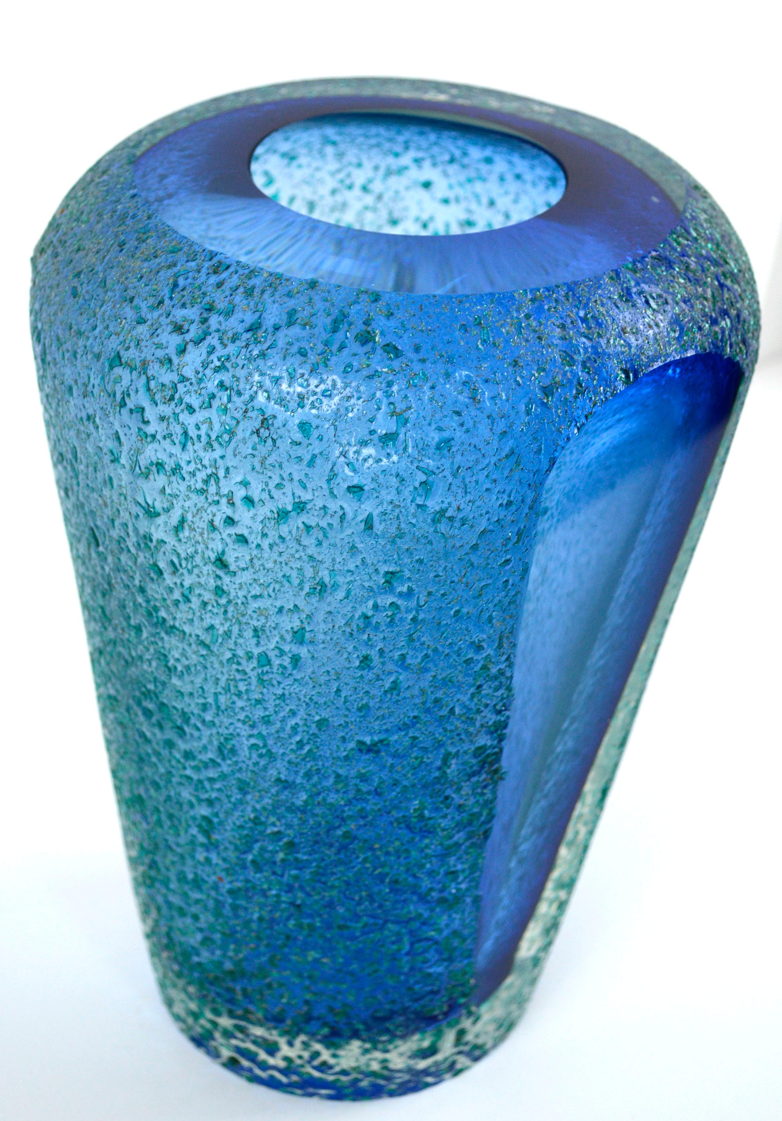 azure blue art glass vase