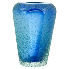 Mid-Century Modern Alessando Mandruzzato Murano Sommerso Textured Glass Vase 