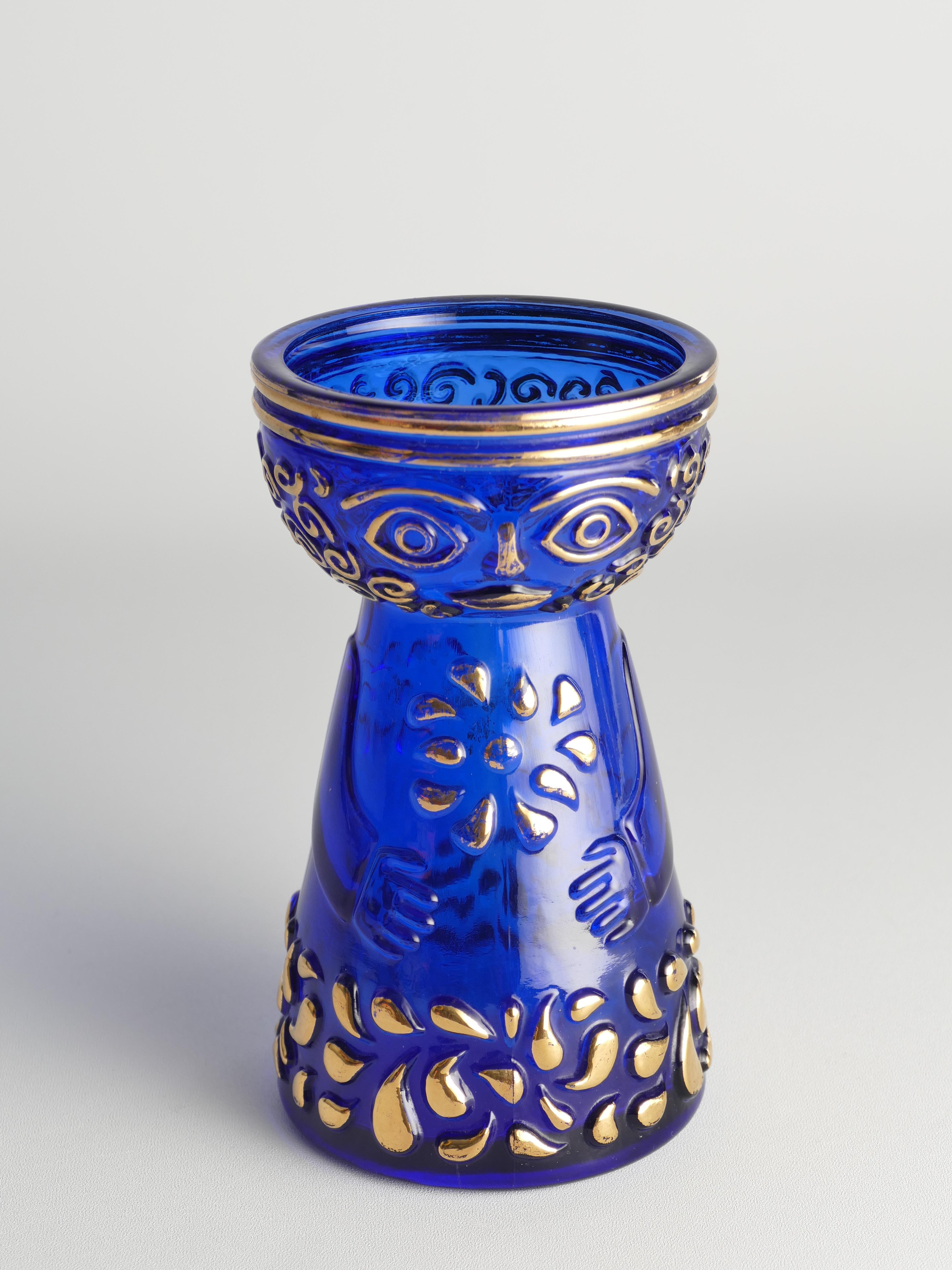 Vase Hyacinth moderne du milieu du siècle dernier en verre bleu cobalt et or par Walther Glas en vente 9