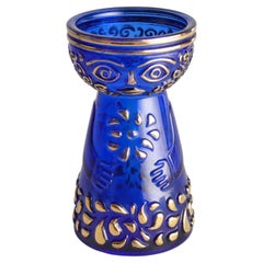 Kobaltblaue und goldene Mid-Century-Modern- Hyacinth-Vase aus Glas von Walther Glas