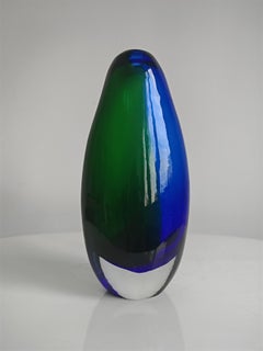 Mid Century Modern Cobalt Blue and Green Murano glass vase by Sommerso, 1970s