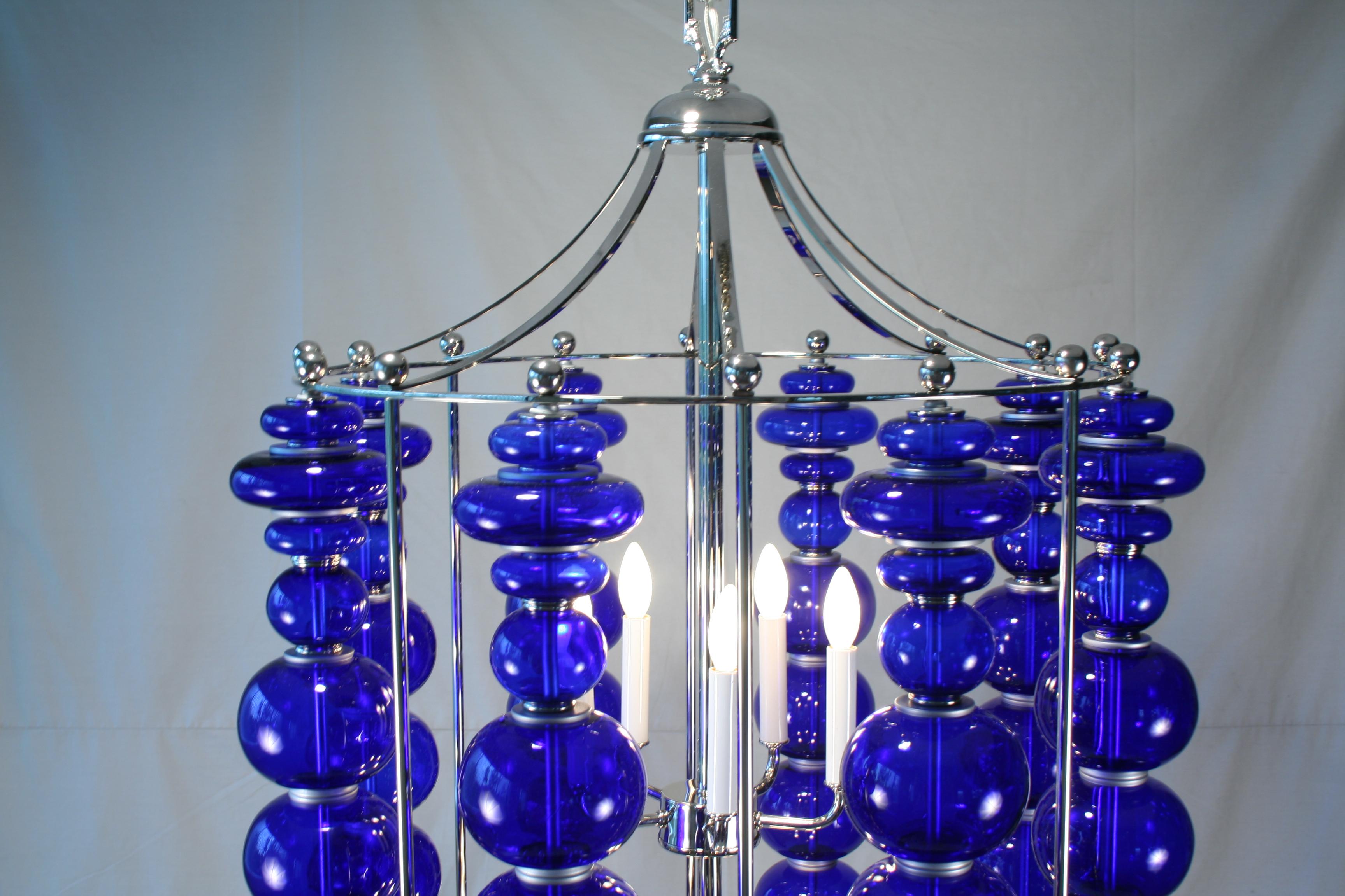 Lámpara de araña azul cobalto Midcentury /Modern Moderno de mediados de siglo en venta