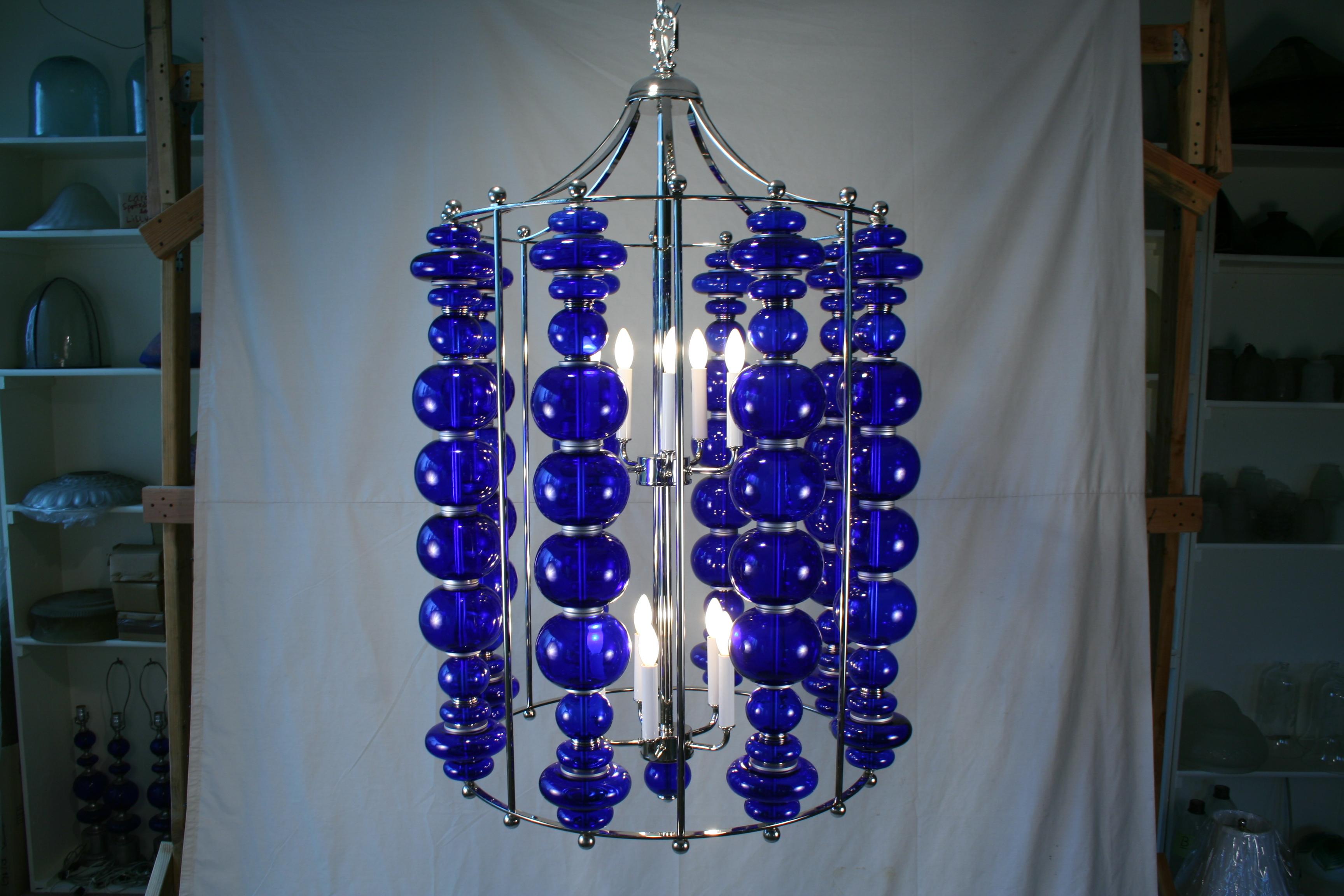 Lámpara de araña azul cobalto Midcentury /Modern Vidrio en venta