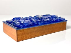 Boîte à bijoux moderne du milieu du siècle en teck fusionné bleu cobalt de Robert Brown
