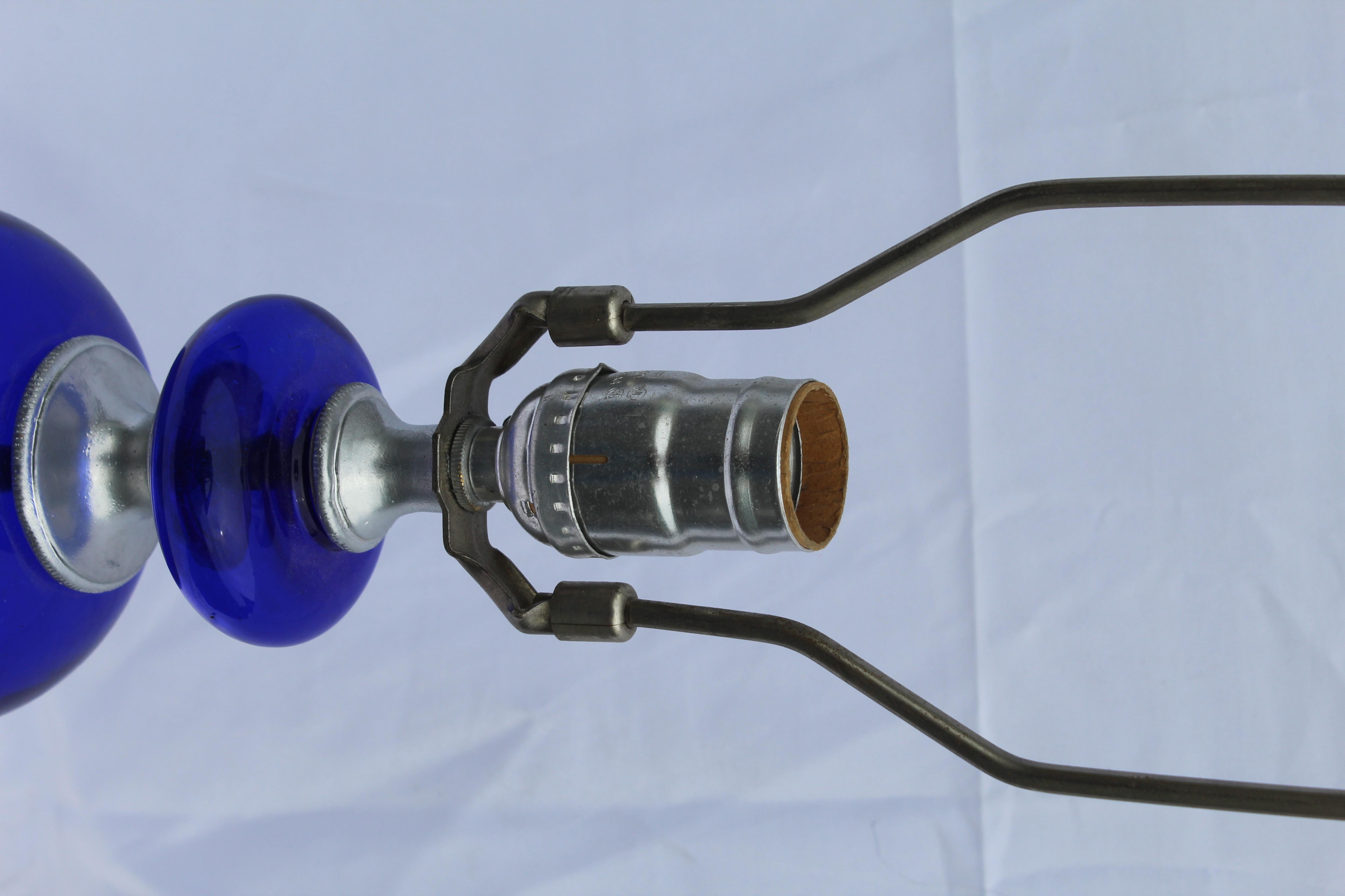 American Mid-Century Modern Cobalt Blue Glass Lamps Pair For Sale