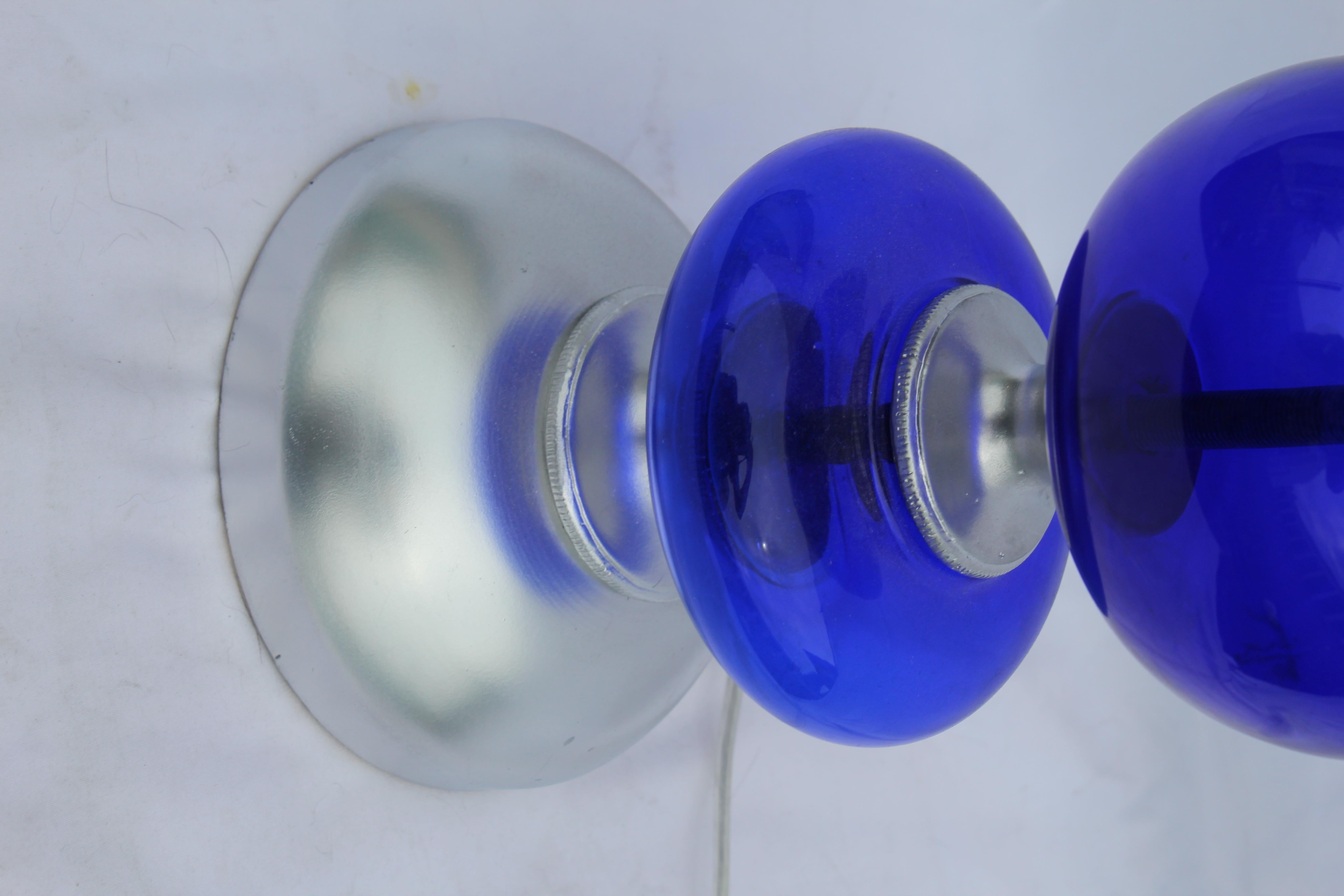Cast Mid-Century Modern Cobalt Blue Glass Lamps Pair For Sale