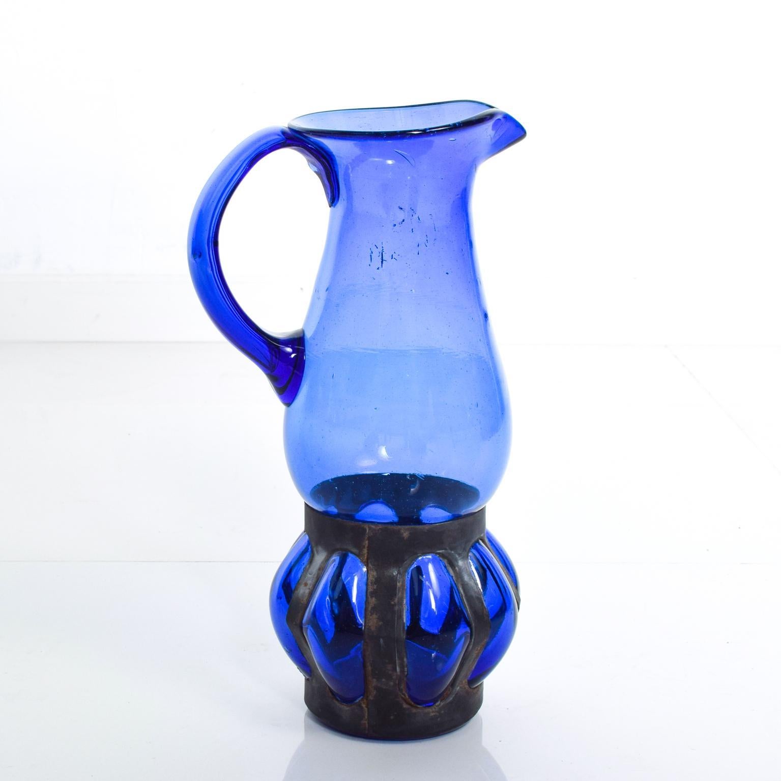 Mid-Century Modern Cobalt Blue Glass Pitcher, Feders Delfinger Mexican Modernist In Good Condition In Chula Vista, CA