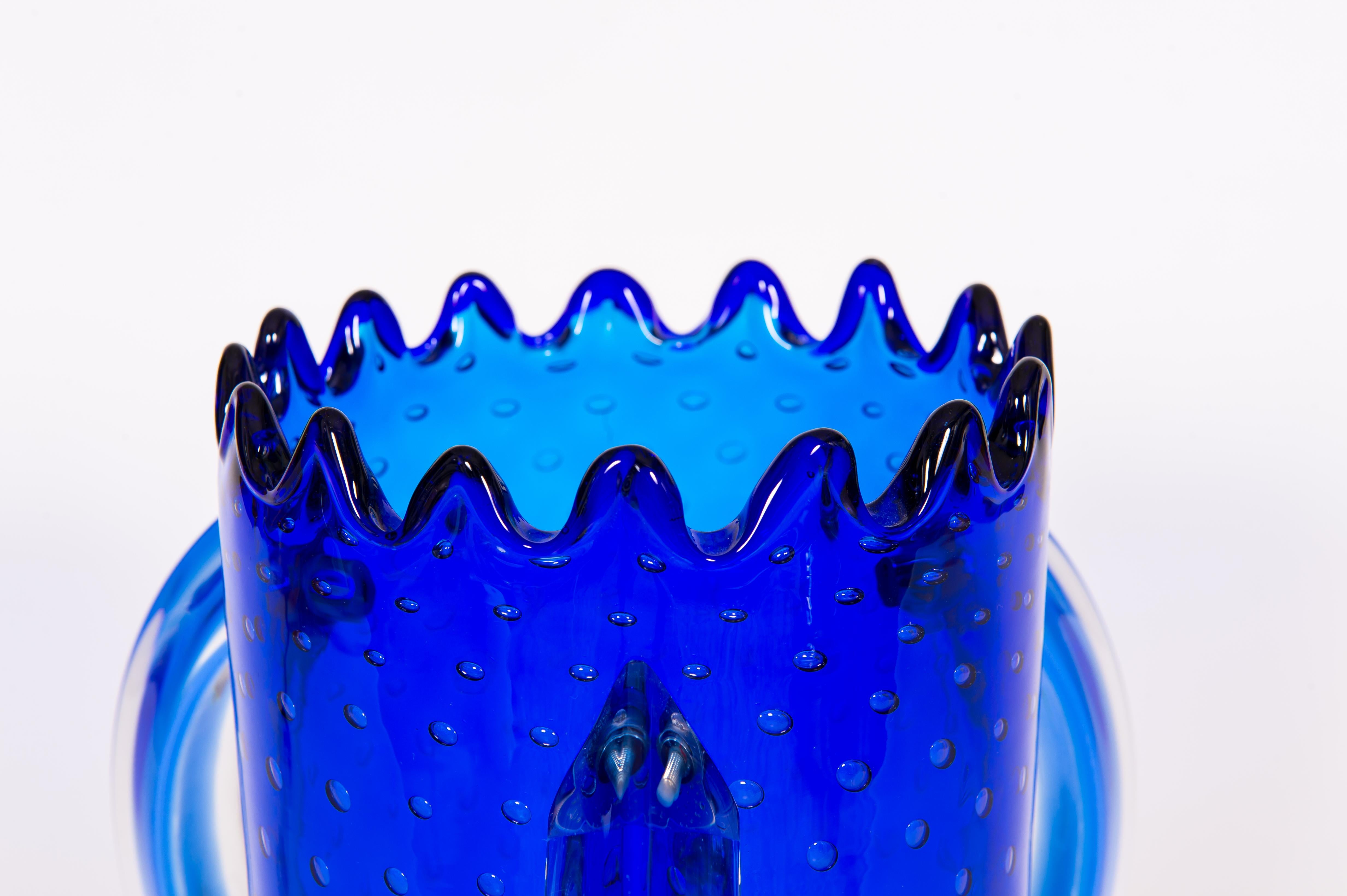 Mid-Century Modern Cobalt Blue Murano Glass Table Lamps, 1980s For Sale 10