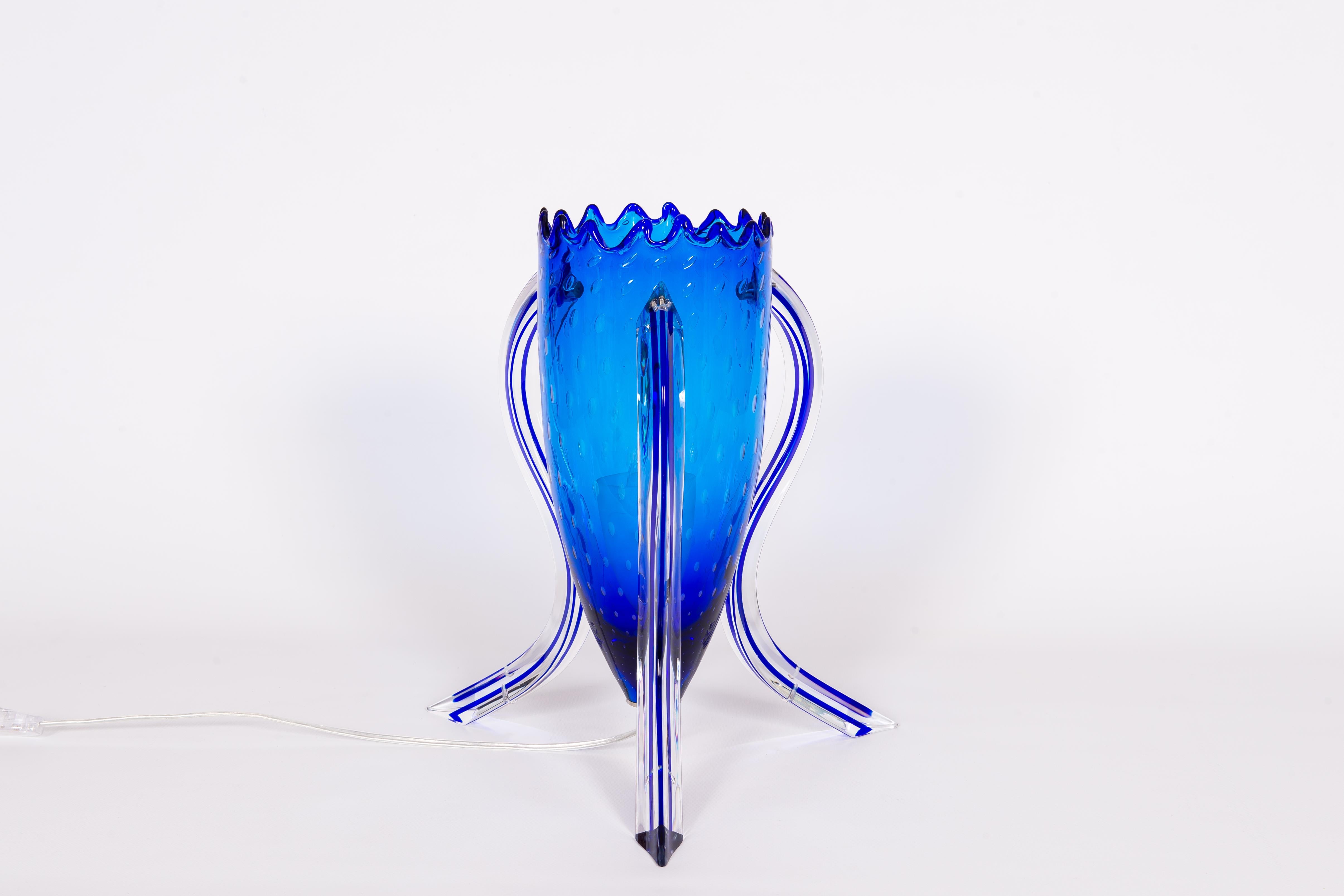 Mid-Century Modern Cobalt Blue Murano Glass Table Lamps, 1980s For Sale 3