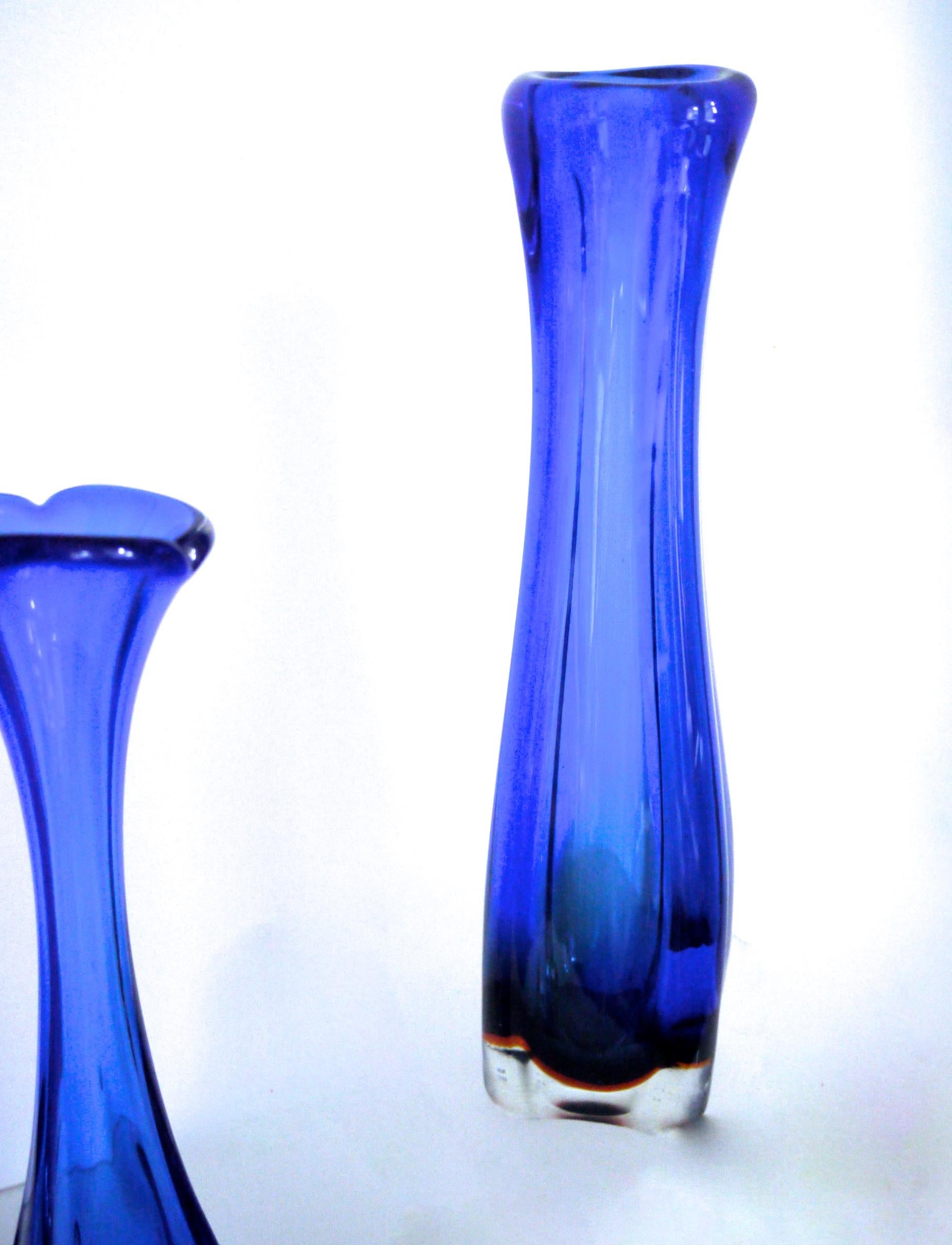 Late 20th Century Mid-Century Modern Cobalt Glass Scandinavian Glass Vase Nuutajarvi Early 1970s For Sale