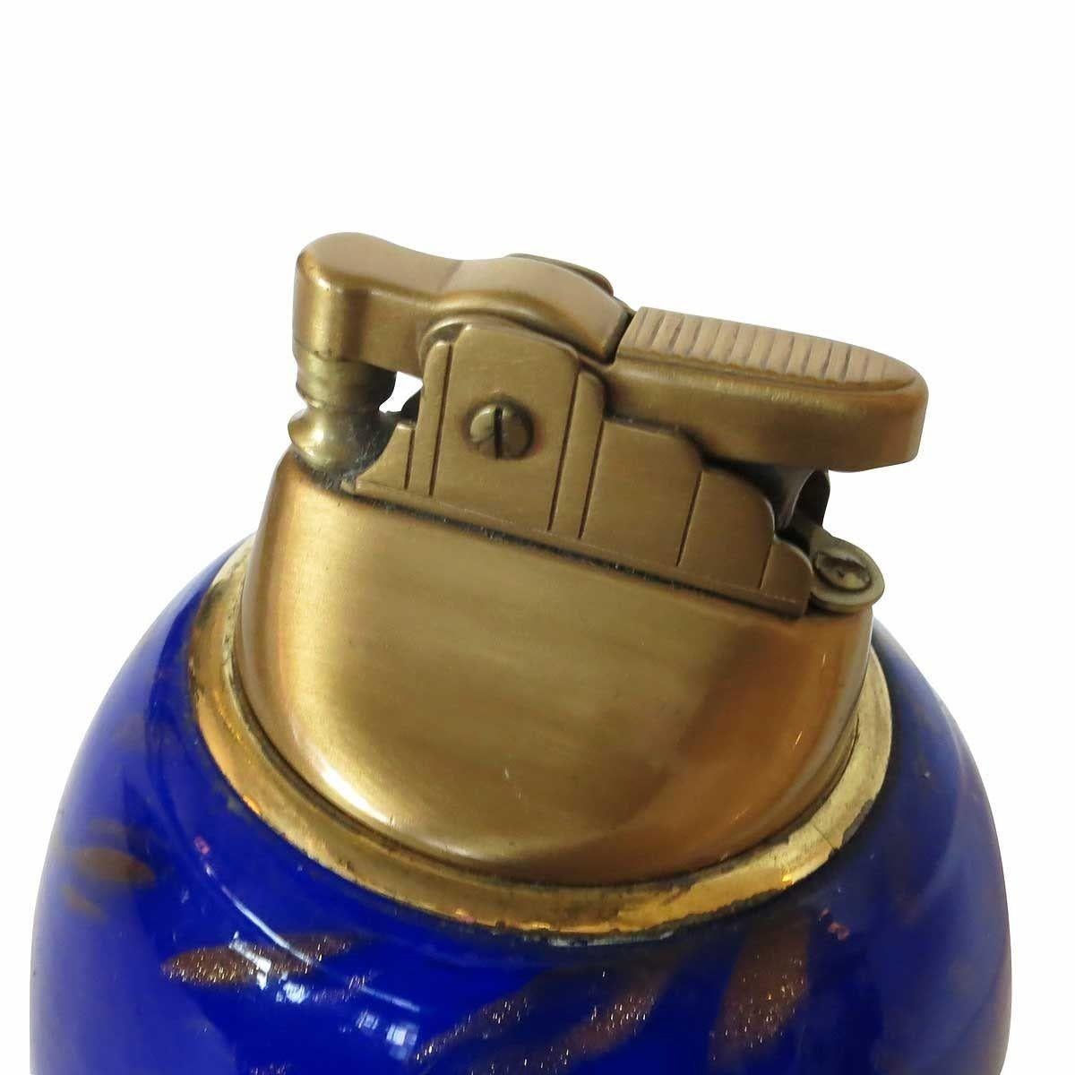 Mid Century Modern Cobalt Murano Glass & Brass Table Lighter W/ Copper Striker In Excellent Condition For Sale In Van Nuys, CA