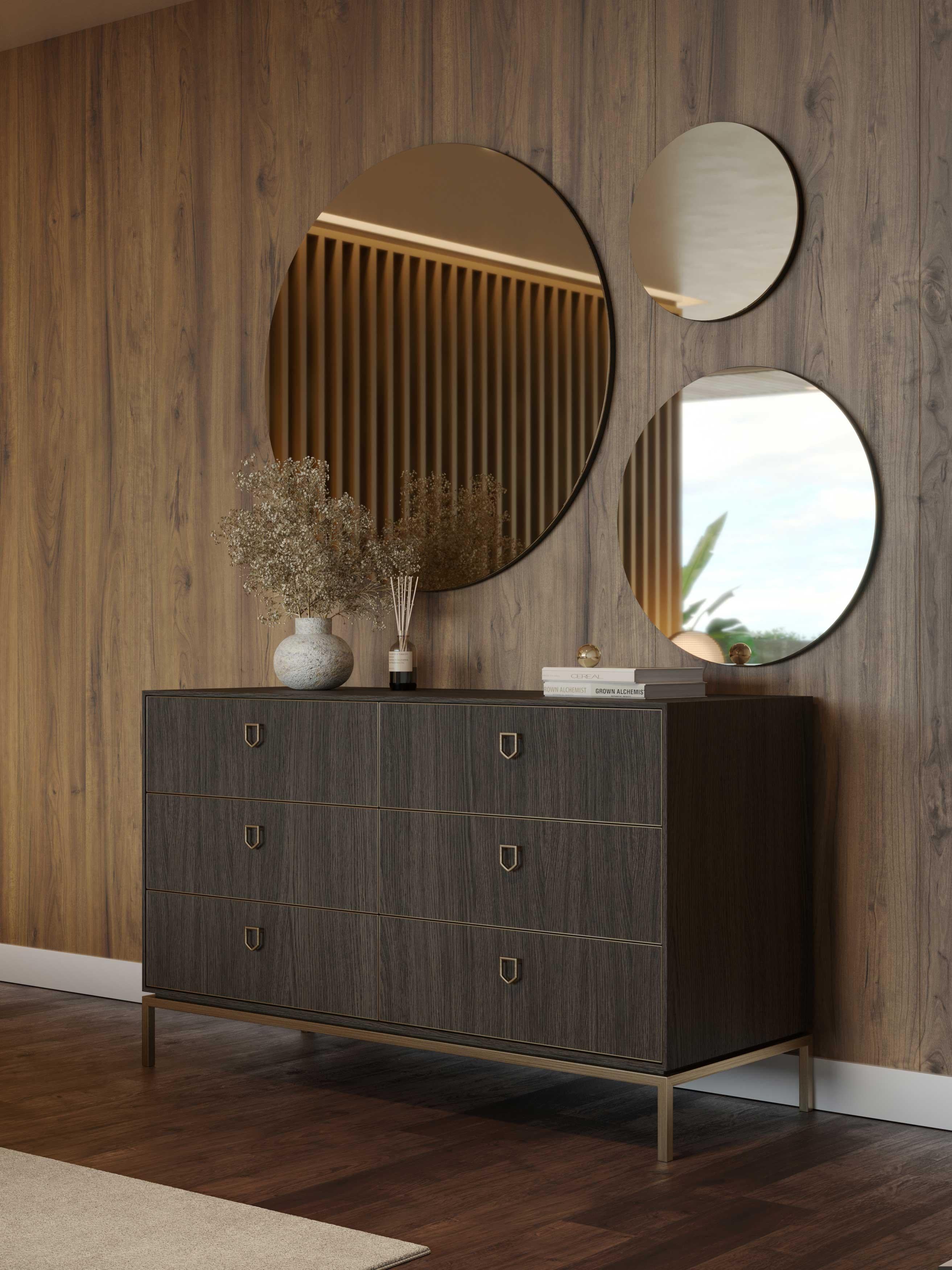 Bronzed Mid-Century Modern Cocktail Chest of Drawers Made with Mate Oak by Stylish Club For Sale