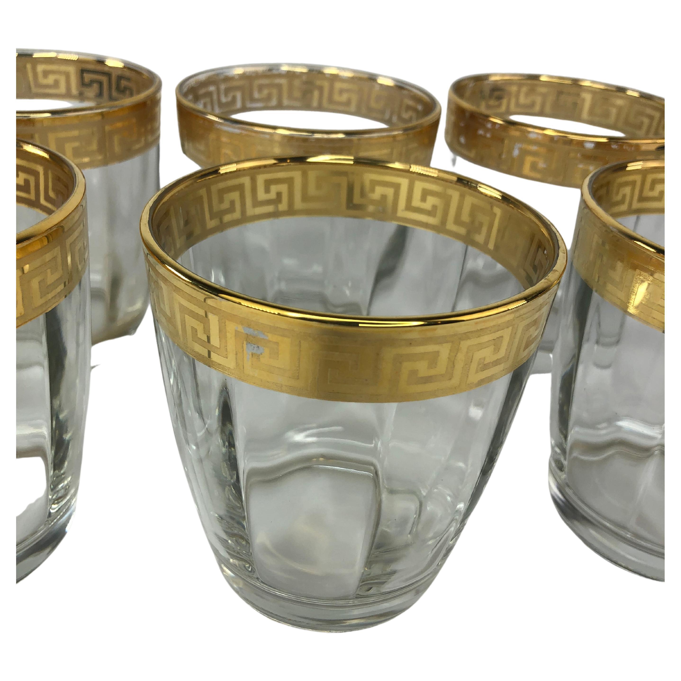 American Mid-Century Modern Cocktail Glasses with Gold Overlay, Set of Six