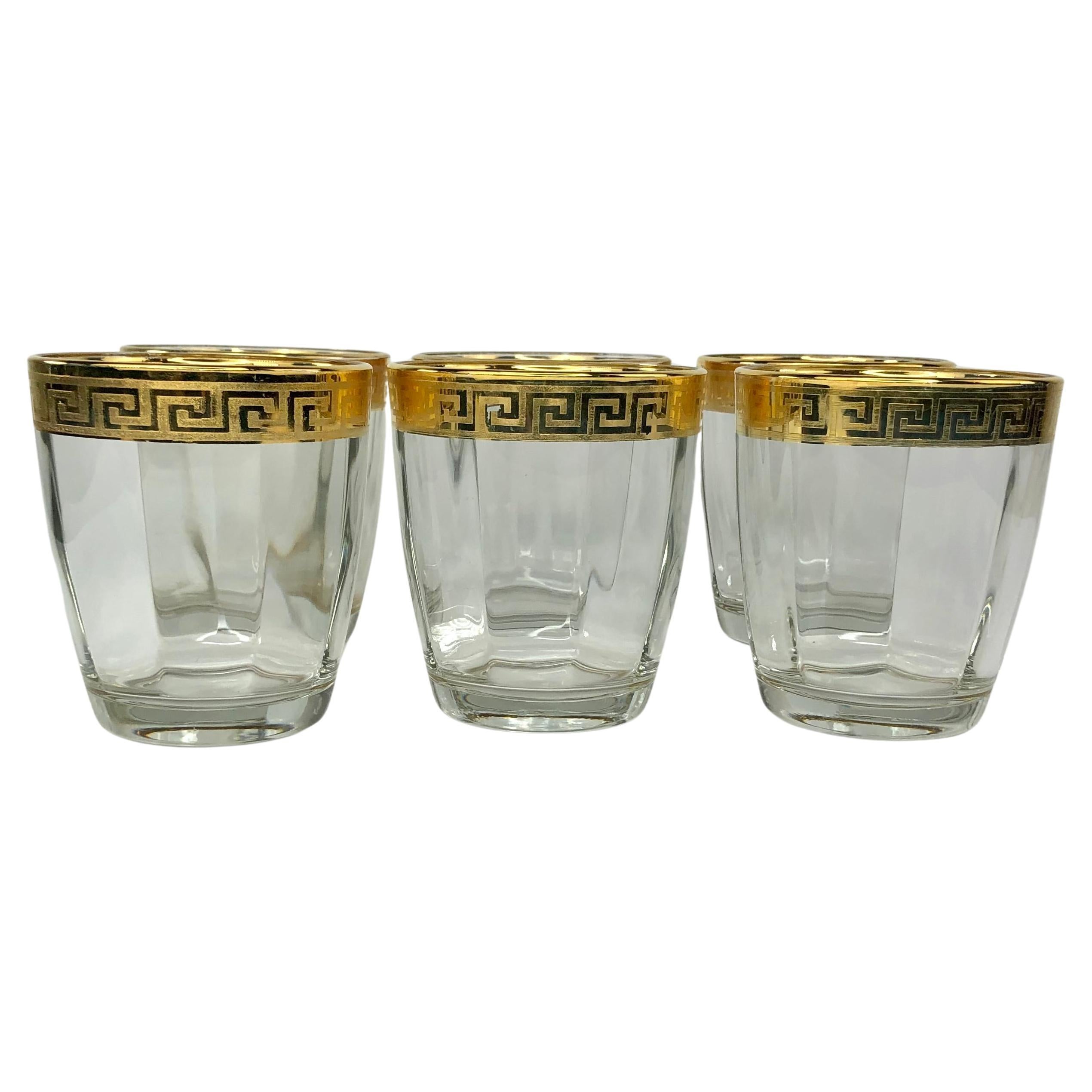 Mid-Century Modern Cocktail Glasses with Gold Overlay, Set of Six