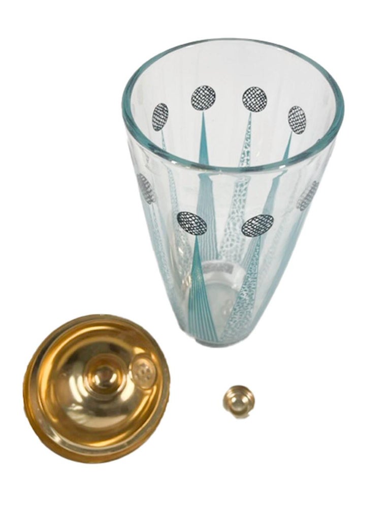 Mid-Century Modern Cocktail Shaker with Aqua and Black Geometric Decoration  at 1stDibs
