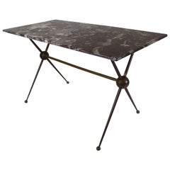 Mid-Century Modern Coffee End Table Bronze Base Marble Top 