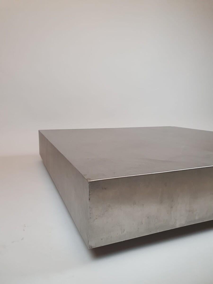 Mid-Century Modern Coffee Table attributed to Michel Boyer, Brushed Aluminum For Sale 1