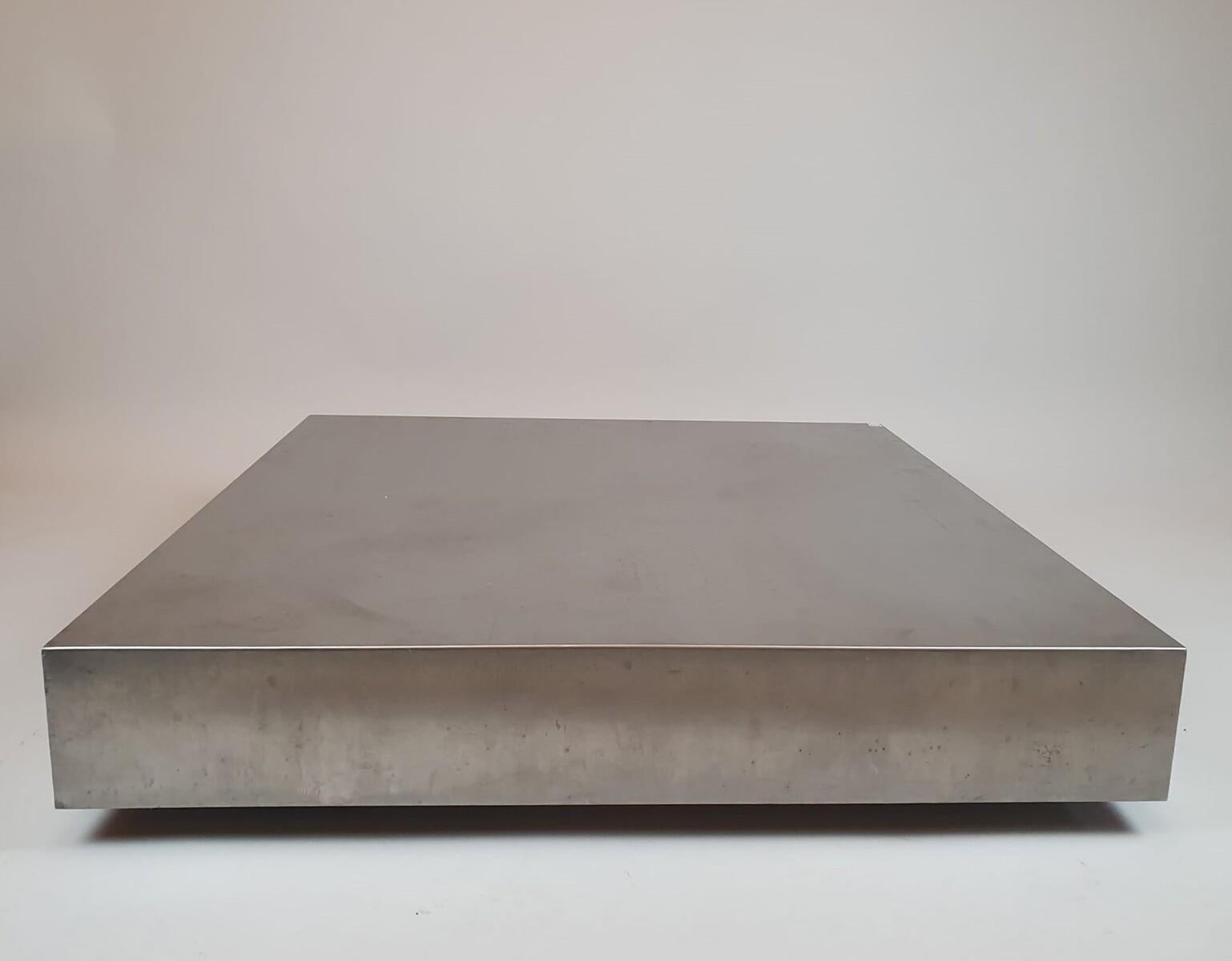 Mid-Century Modern Coffee Table attributed to Michel Boyer, Brushed Aluminum For Sale 2