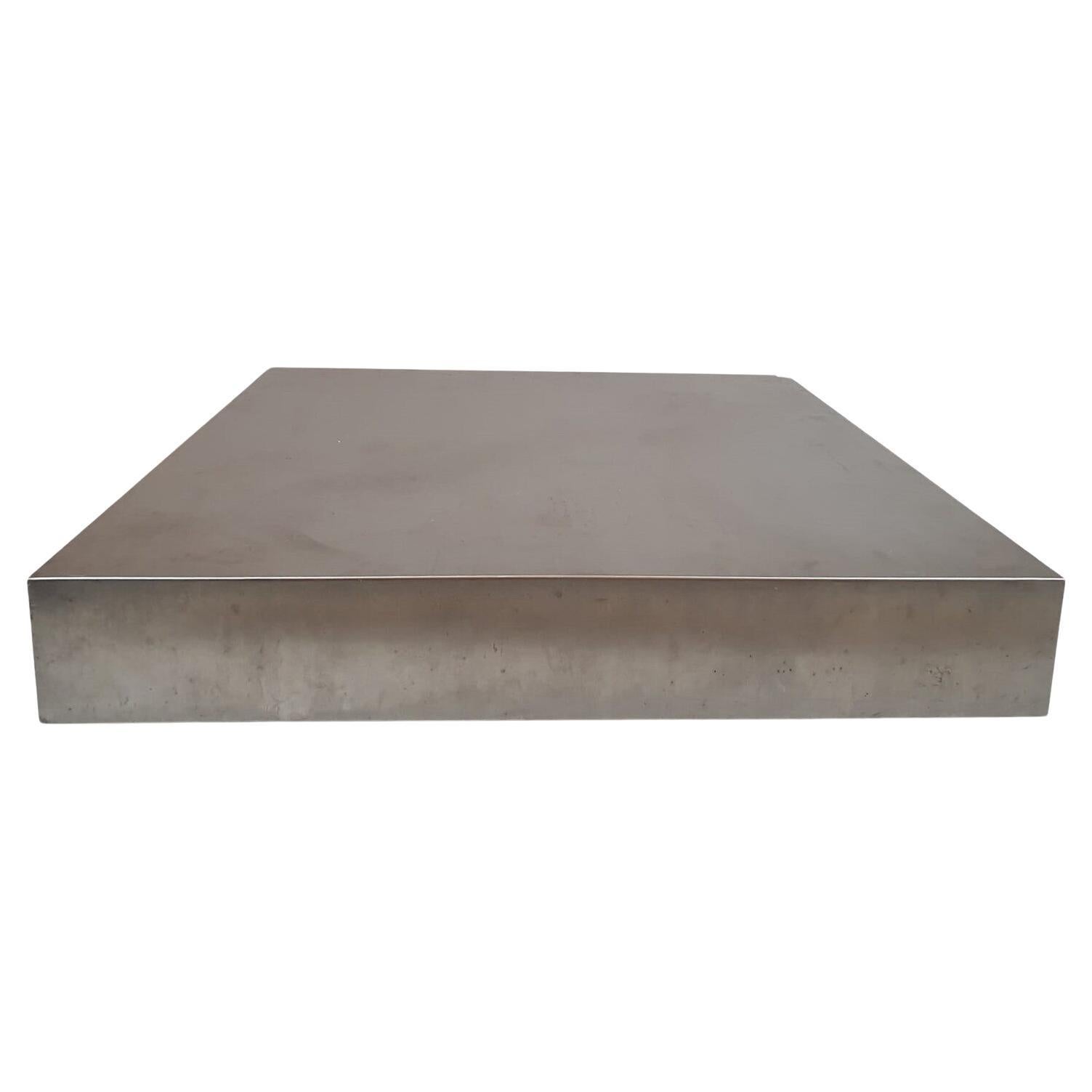 Mid-Century Modern Coffee Table attributed to Michel Boyer, Brushed Aluminum For Sale