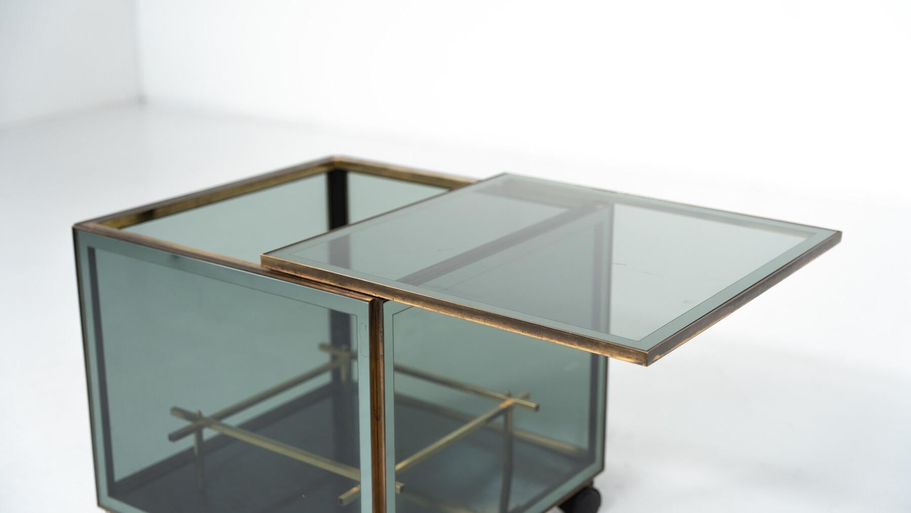 Mid-Century Modern Coffee Table/ Bar, Metal and Glass, 1970s For Sale 10