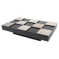 Mid-Century Modern Coffee Table, Black Lacquer & Steel, Acerbis 1970s