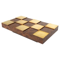 Mid-Century Modern Coffee Table, Brass and Burl Wood, Italy, 1970s
