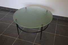 Mid-Century Modern Coffee Table, Brass, Lacquered Metal and Glass, France, 1950s