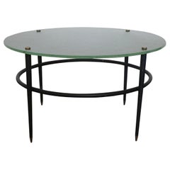 Mid-Century Modern Coffee Table, Brass, Lacquered Metal and Glass, France, 1950s