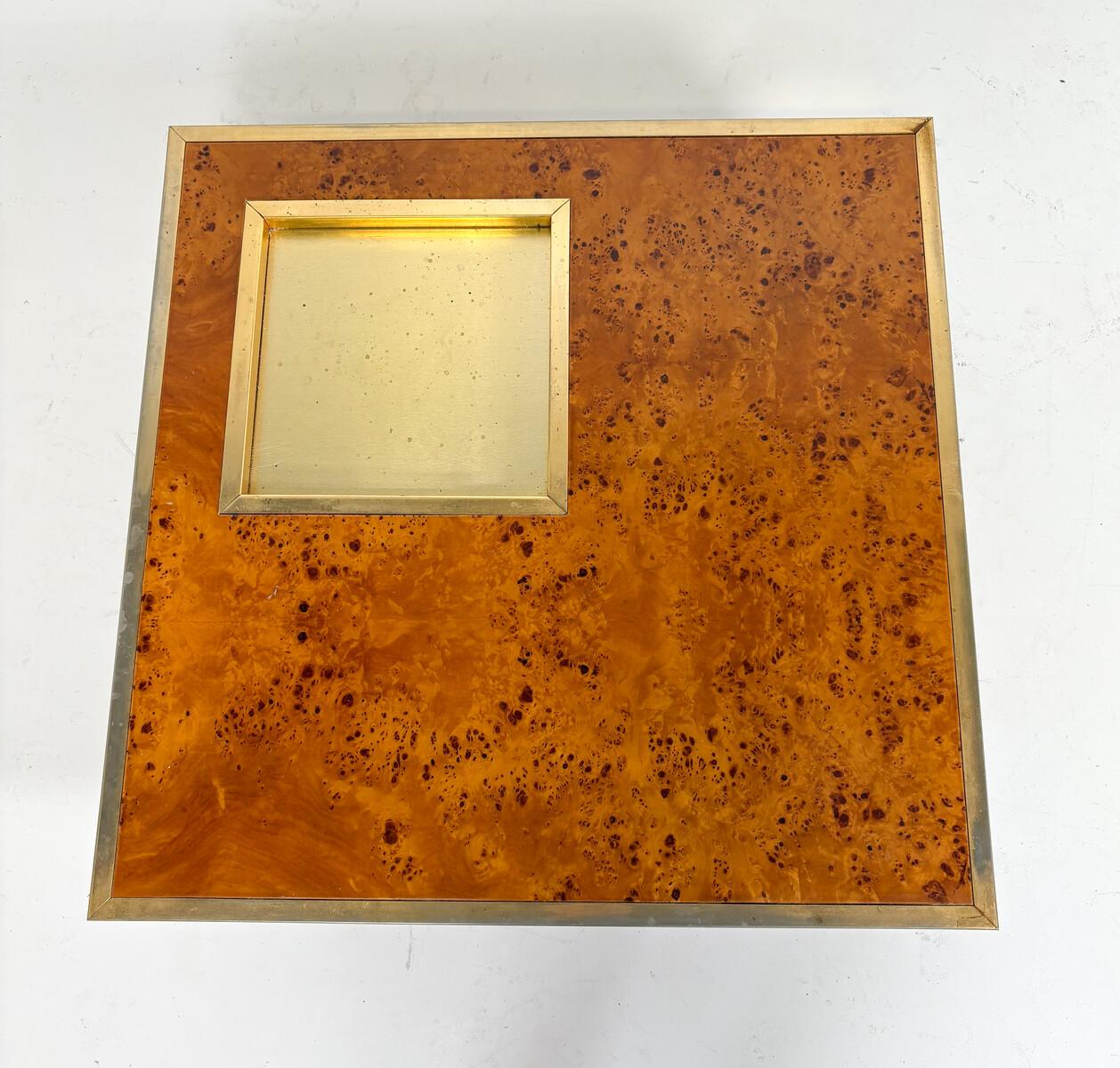 Laiton Table basse moderne du milieu du siècle, bois de ronce et laiton, 1970 en vente