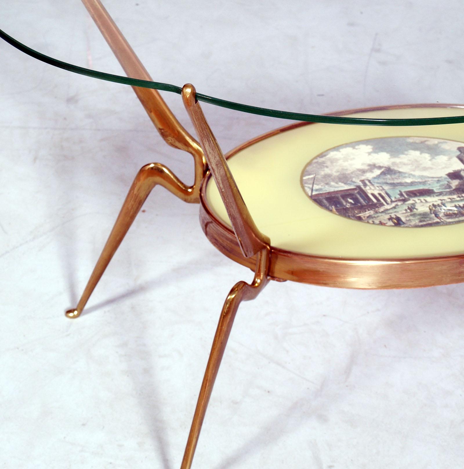 Italian Mid-Century Modern Coffee Table by Cesare Lacca in Gilt Brass Period, 1950s For Sale