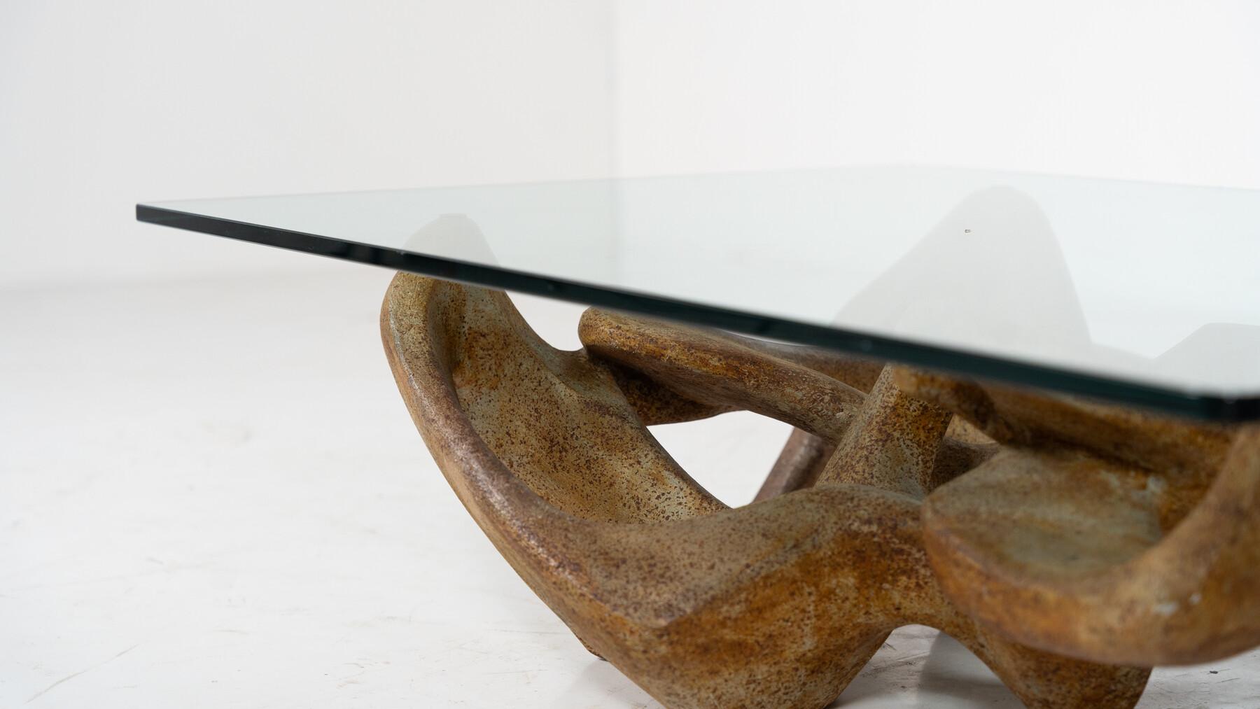 Moderner Couchtisch der Jahrhundertmitte von Claudio Trevi, Glas und Beton, 1970er Jahre im Angebot 11