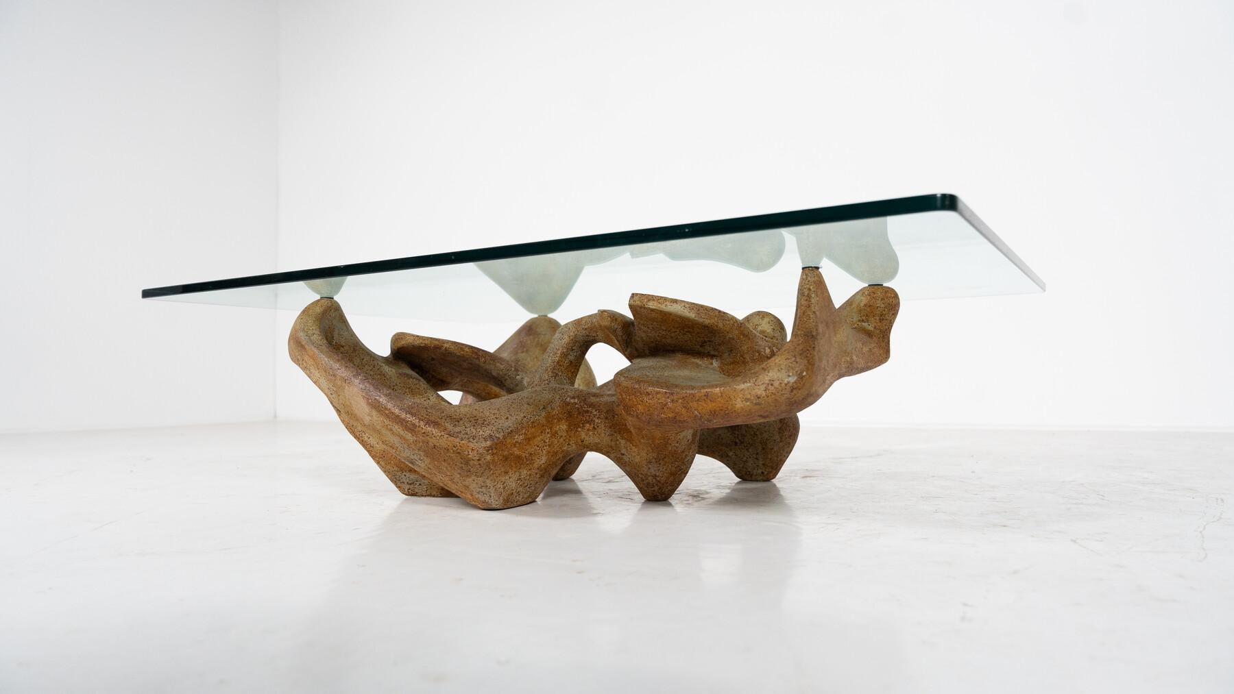 Moderner Couchtisch der Jahrhundertmitte von Claudio Trevi, Glas und Beton, 1970er Jahre im Angebot 6