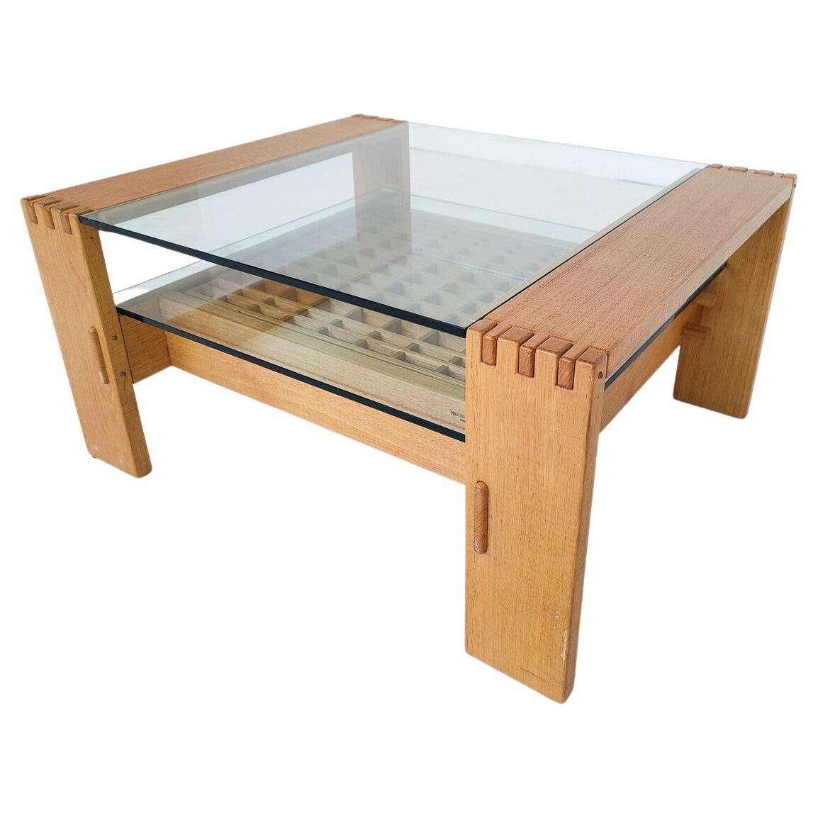 Mid-Century Modern Coffee Table by Guiseppe Rivadossi, Wood and Glass, Italy