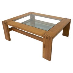 Vintage Mid-Century Modern Coffee Table by Guiseppe Rivadossi, Wood and Glass, Italy