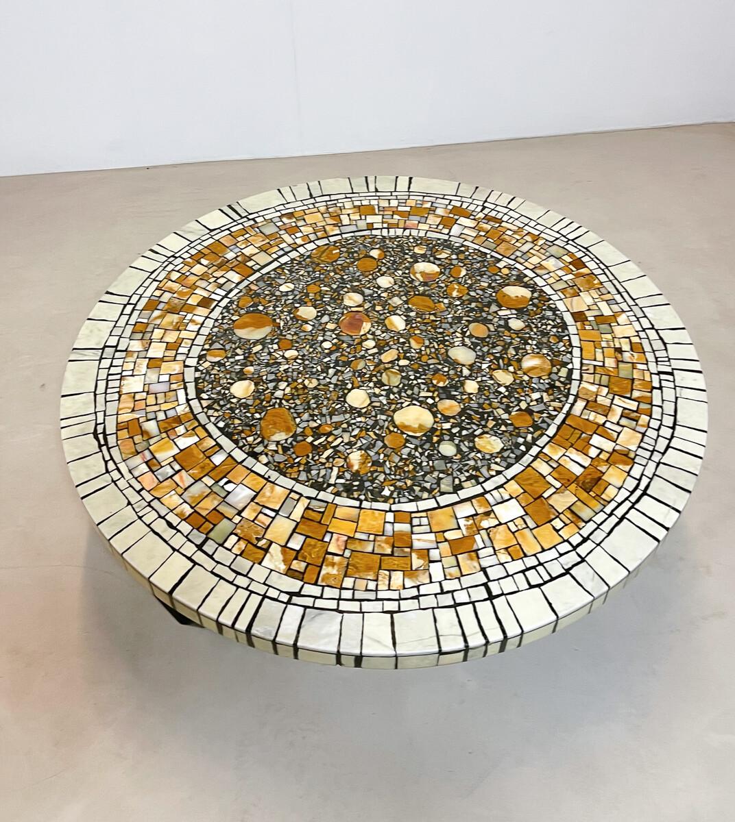 Mid-Century Modern Coffee Table by Heinz Lilienthal, Marble Stone Mosaic Top 5