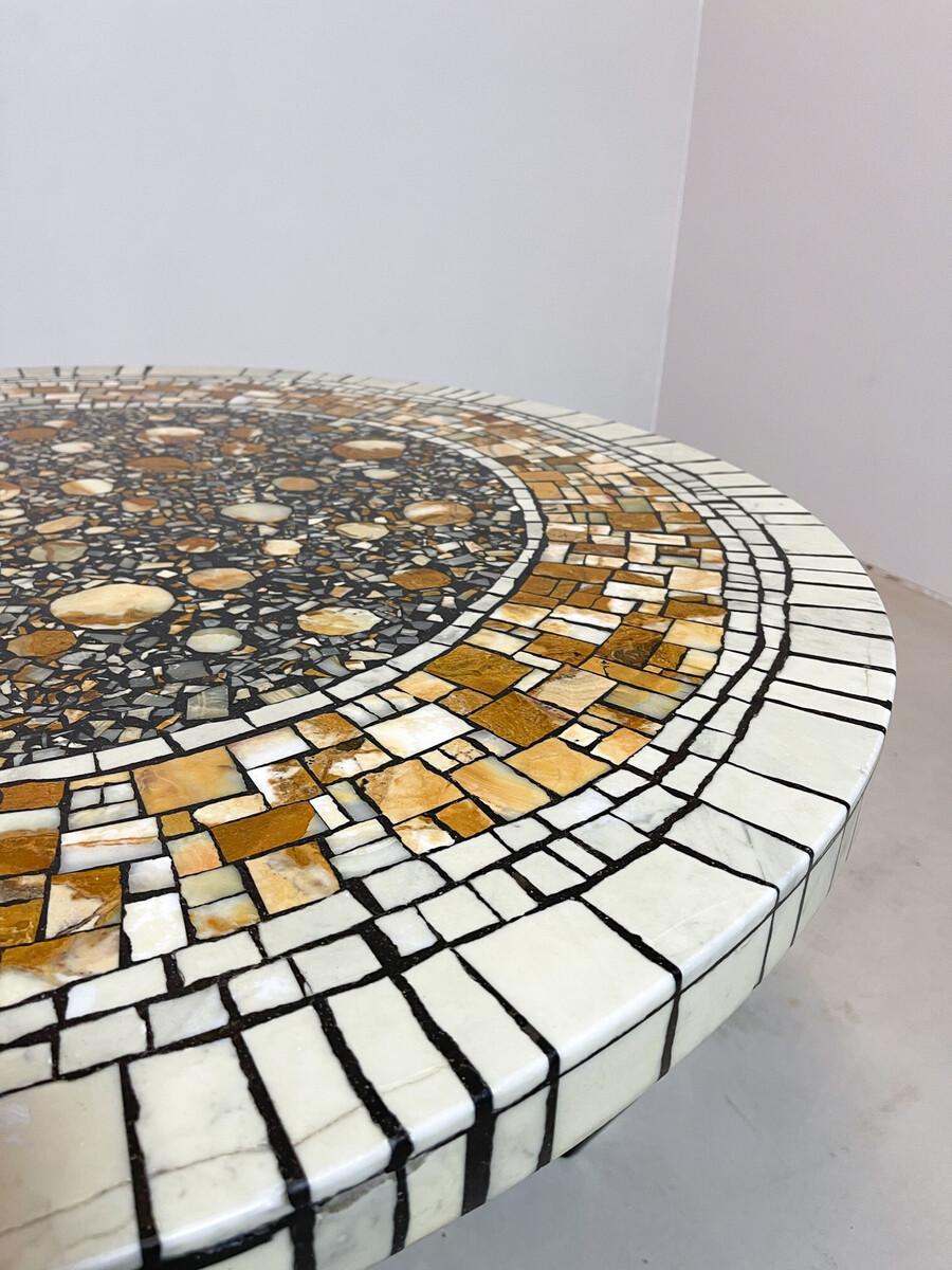 Mid-Century Modern coffee table by Heinz Lilienthal, Marble Stone Mosaic Top, Germany, 1973.